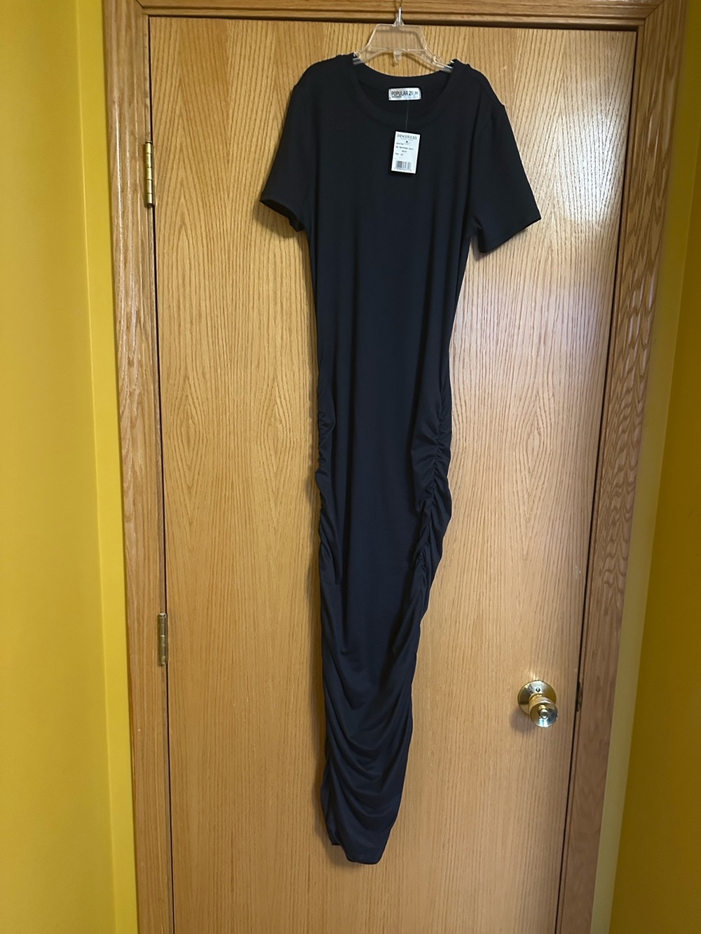 Women’s Navy Short-Sleeve Rouched Maxi Dress